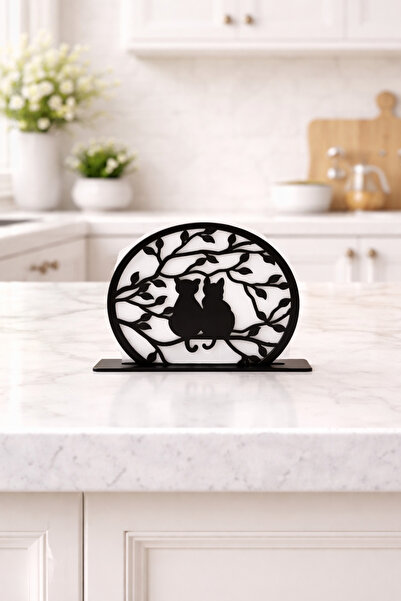 VENON Black 2 Cat Branches Round Metal Napkin Holder Table Restaurant Coffee ...