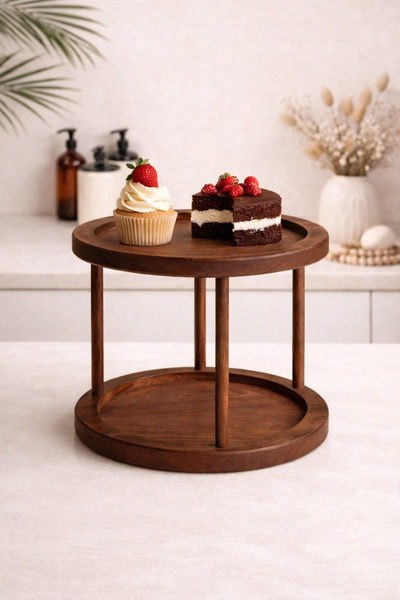 KaiHome Ahşap Koyu Renk Döner Stand 2 Katlı Sunumluk/Düzenleyici