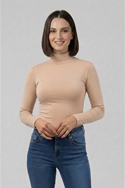 Betimoda Γυναικείο μακρυμάνικο μισό ζιβάγκο κορμάκι μπεζ 1 τεμάχιο