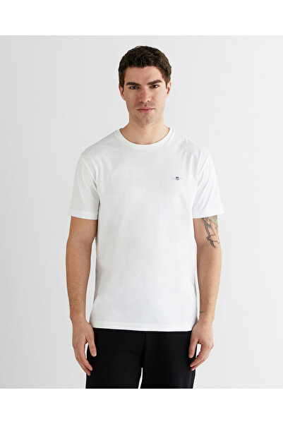 Gant Erkek Beyaz Bisiklet Yaka Regular Fit Logolu T-Shirt