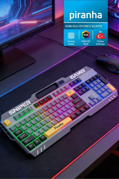 Piranha 2360 Kablolu RGB Oyuncu Klavyesi | RGB LED Ambiyans Işık | 1.5 m Kabl...