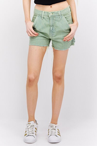 Mother Women Stripe Denim Shorts, Green