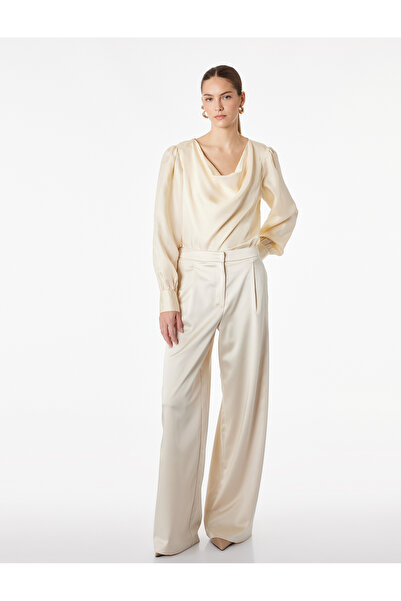 Koton Μακρυμάνικη μπλούζα από βισκόζη με σατέν γιακά