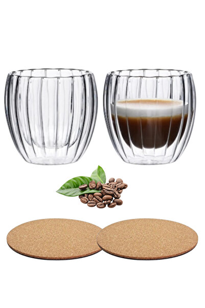 GABOS Set de 2 pahare 250 ml perete dublu, termorezistente, fara maner, 2 sup...
