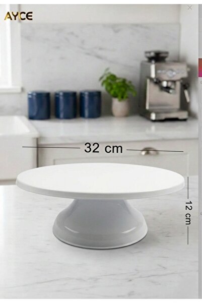 AYCE Dönebilen Pasta Sıvama Ve Sunum Standı_Beyaz Ayaklı Döner Başlıklı