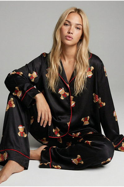 Siyah İnci Μαύρο αρκουδάκι με σχέδιο χριστουγεννιάτικο θέμα με απαλή υφή σουέ...