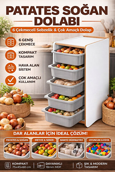 blanch 6 Çekmeceli Patates Soğan Dolabı Sebzelik Oyuncak Havlu Organizer Çok ...