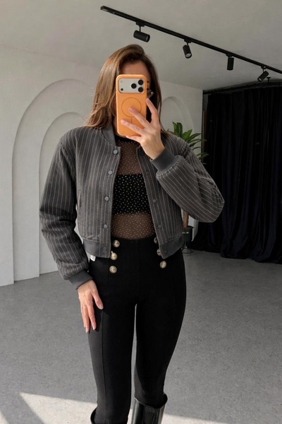 Perry Boutique Γυναικείο ριγέ μπουφάν μπόμπερ με τσέπες