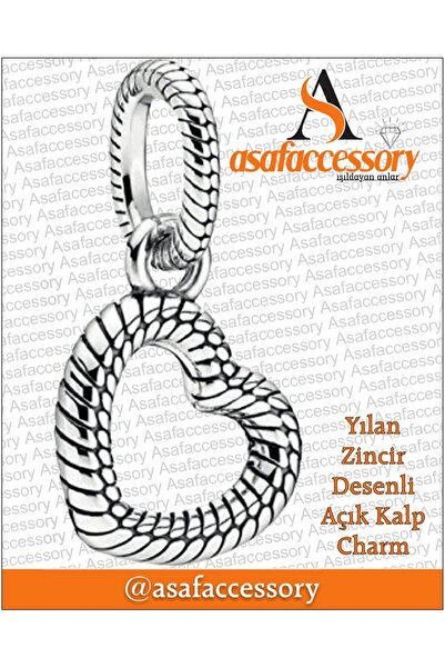 asaf Yılan zincir desenli kalp charm | gümüş kaplama