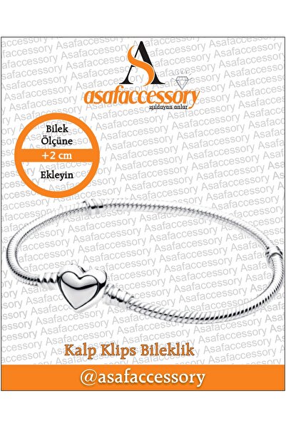 asaf Kalp Moment Bileklik / Charm Takılabilir Gümüş Kaplama