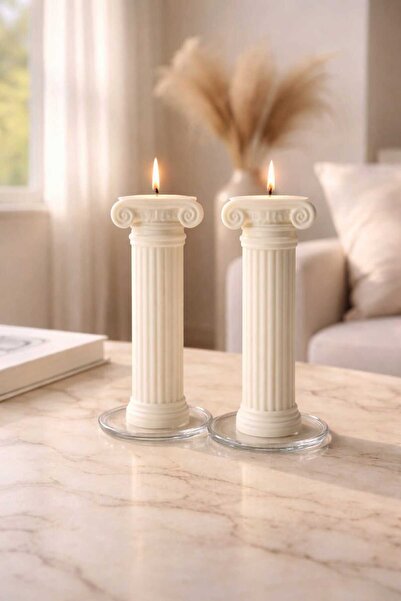 2 Pieces White Roman Pillar Design Natural Soy Candles