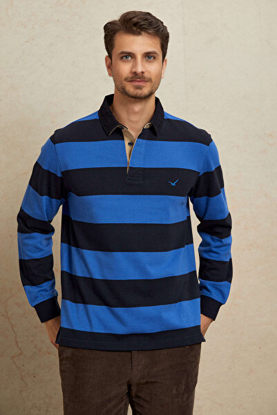 SMILE Santiam Navy Blue - Royale 100% Cotton Velvet Collar Sweatshirt