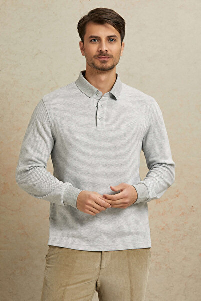 SMILE Brander Gray Melange Cotton Polo Sweatshirt