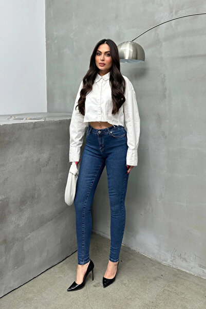 Harmony Γυναικείο μεσαίο μπλε ψηλόμεσο στενό τζιν παντελόνι με στενό τελείωμα...