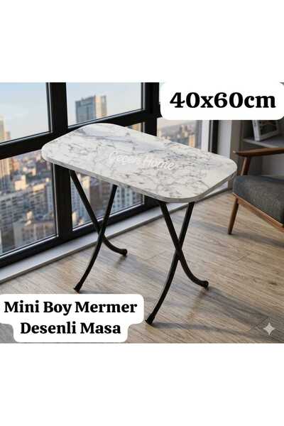 ÇEÇEN HOME Mermer Desenli Katlanır Masa ,Portatif Dikdörtgen Piknik Masası (4...