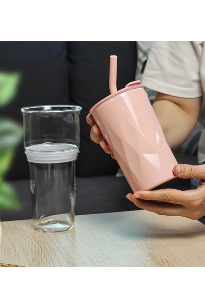 İkon store Glass Detox Thermos with Straw 650 ml