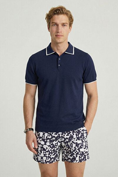 SMILE Colmenares Navy Blue 100% Cotton Polo T-Shirt