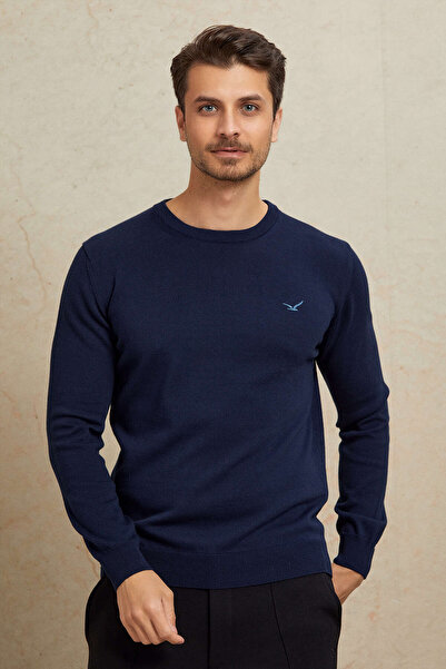 SMILE BREKKA CREW NECK MEN'S SWEATER - DARK BLUE