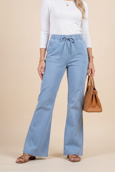 Modamorfo Τζιν παντελόνι με διακοσμητικό κορδόνι - Ανοιχτό μπλε