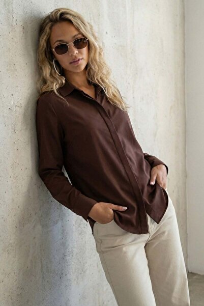 Madmext Καφέ Μοντέρνο Γυναικείο Πουκάμισο MG2674