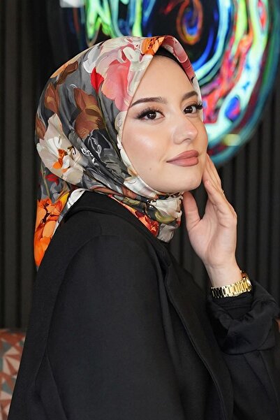 AFVENTE Πορτοκαλί μαλακό βαμβακερό κασκόλ με σχέδιο τριαντάφυλλο