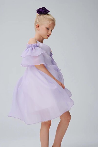 PD KIDS DSL0572 ÇOCUK KOL DETAYLI ORGANZE KABARIK ELBİSE