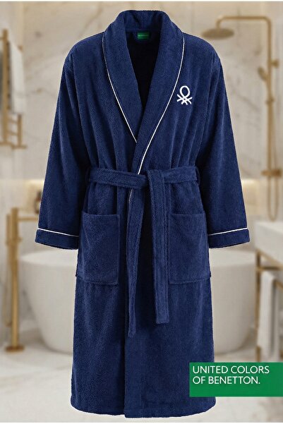 Benetton Home Μπουρνούζι Ανδρικό Γυναικείο Unisex Ναυτικό Μπλε 100% βαμβάκι