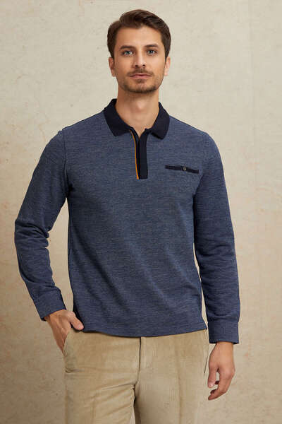 SMILE Cerri Navy Blue 100% Cotton Polo Sweatshirt