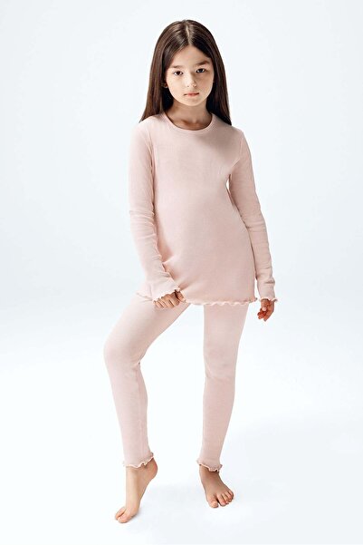 Brix Κοριτσίστικο Σετ Πιτζάμες με Κολάν Ριμπ 7806 Χρώμα Σολομό