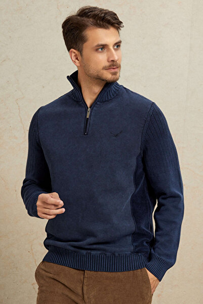 SMILE Fjord Navy Blue 100% Cotton Half Zip Knitwear