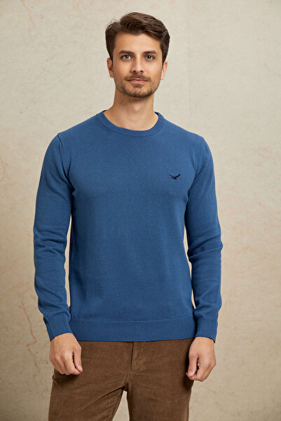 SMILE BREKKA CREW NECK MEN'S SWEATER - DARK BLUE
