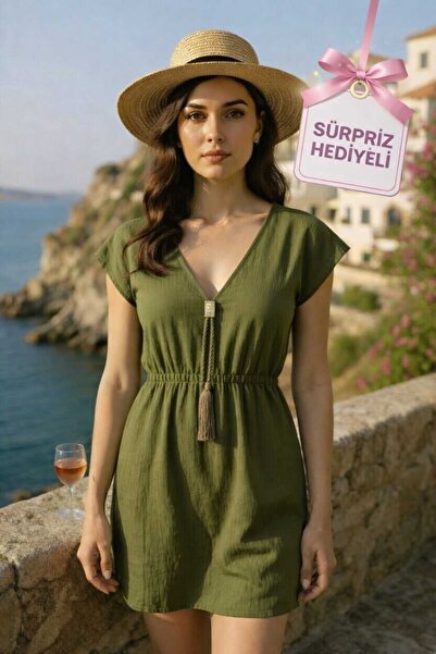 R ROCKBLACK Γυναικείο Μίνι Φόρεμα Παραλίας Χακί με άνοιγμα Πόρπες στο Πλάι κα...