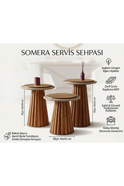 DONACO Somera Doğal Ahşap 3'lü Zigon Sehpa