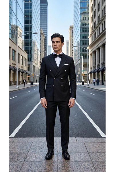 THE ROBUS Men's Double-Breasted Collar Slim Fit Lycra Groom Suit