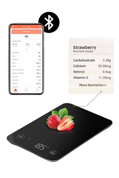 clickzu Έξυπνη ζυγαριά κουζίνας με λειτουργία απόβαρου, Bluetooth και εφαρμογ...