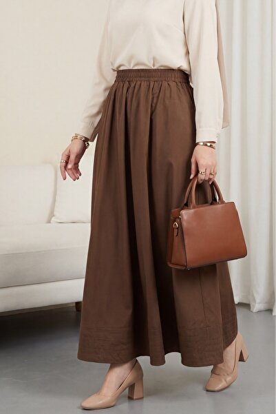 Modamorfo Φούστα με ελαστική μέση, τσέπες και λεπτομέρεια ραφής - ταμπά