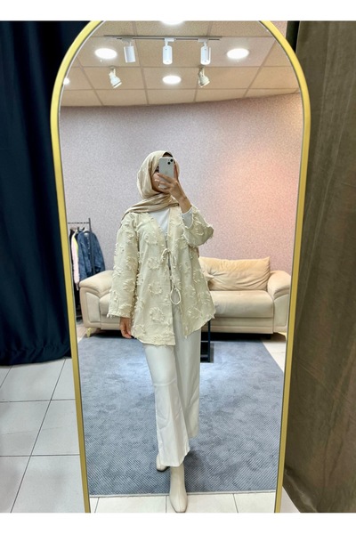 H&T STORE | Kadın Jakarlı Önden Bağlamalı Salaş Kimono Ceket
