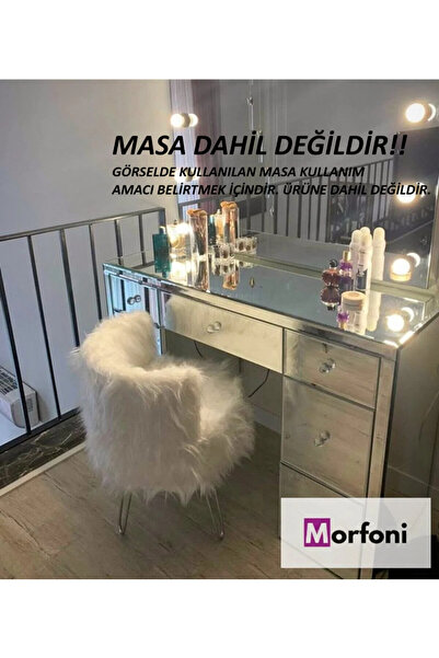 Morfoni Peluş Makyaj Sandalyesi Beyaz Kumaş - Gri Metal 4 Ayak Mrf-4267