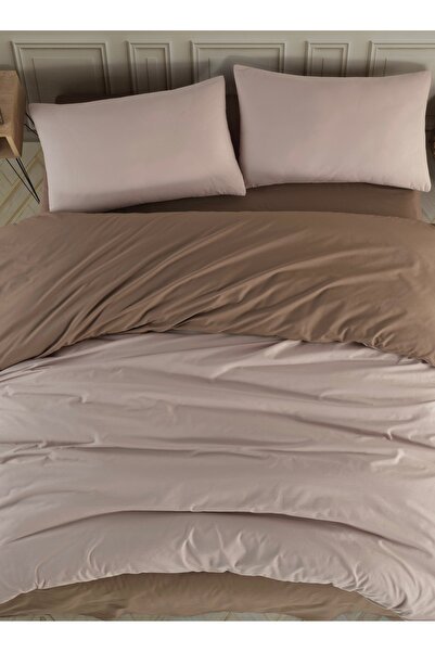 NazeninHome Σετ Παπλωματοθήκη Ranforce 100% Βαμβακερό Μονόχρωμο Μπεζ - Καφέ