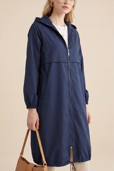 Modamorfo Boydan Fermuarlı Kapşonlu Uzun Yağmurluk -laci