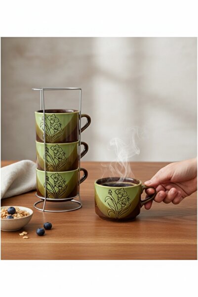 CaactuStore Metal Standlı 4 Lü Kupa Seti Kahve Çay Takımı