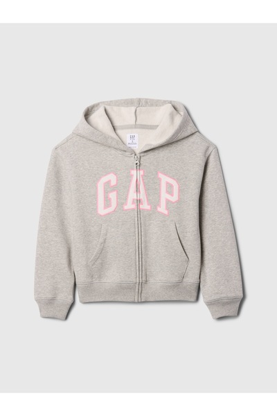 GAP Kız Çocuk Gri Logo Heritage Fermuarlı Sweatshirt