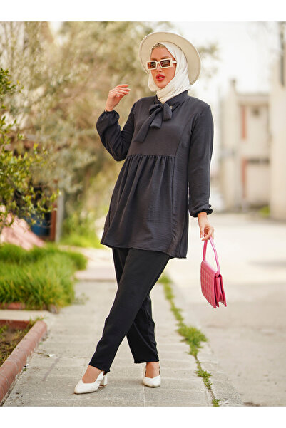 Por La Cara Σετ Τουνίκ και Παντελόνι με Κορδόνι στη Μέση - Μαύρο -