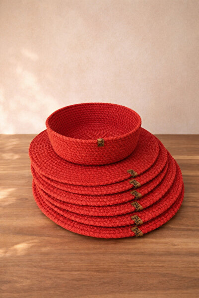 Naspar 6 Κόκκινες Σουπλά, 1 Καλάθι / Αμερικάνικο σερβίρισμα / Παρουσίαση καφέ...