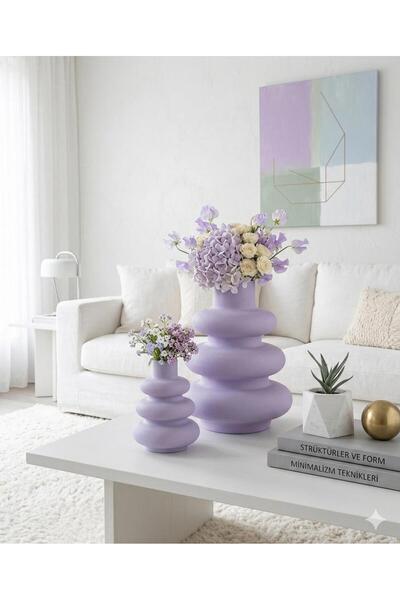 Home Dekoratif LİLA Balon Model 2'li Seramik Görünümlü Dekoratif Vazo Seti