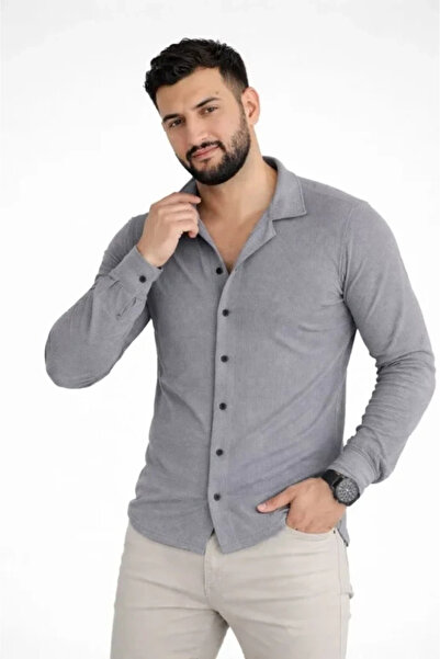 Generic Brand Men's Waffle Fabric Long Sleeve Buttoned Open Collar Regular Fi...