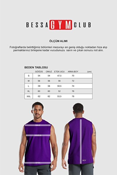 BESSA Erkek Iron Discipline Baskılı Mor Oversize Bisiklet Yaka Pamuklu Kolsuz T-shirt/atlet