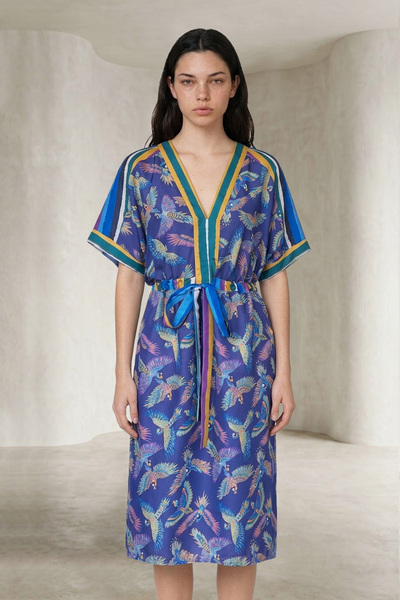 Nilsy by Nilgün Serdar Özgün Kuş Desen Tasarımlı Uzun Kaftan