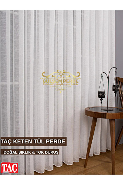 Taç Naturel Keten Tül Perde 1/3 Sık Plle - Ekru
