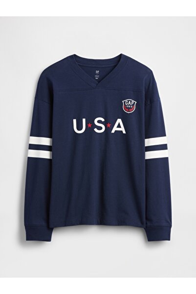 GAP Erkek Çocuk Lacivert Relaxed Grafik Baskılı T-Shirt